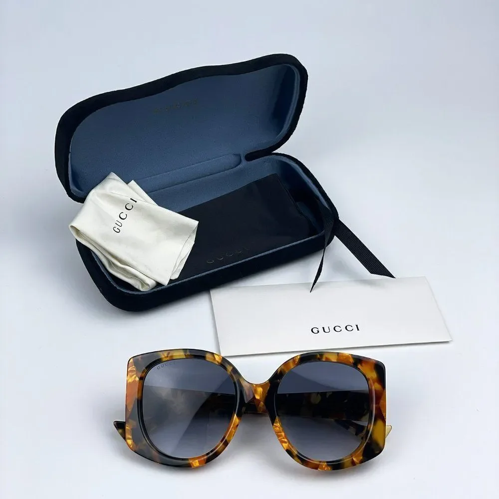 NEW Gucci GG1257S 004 Havana Gradient Blue Butterfly Oversized Women Sunglasses